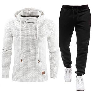 Baumwolle Herren Hoodie Sweat-Anzug Casual Sportswear Trainingsanzug Männer Marke Männliche feste Kapuzen-Sweatshirt + Hosen Set S-5XL 210806