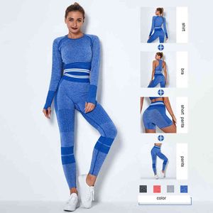 Kvinnors Tracksuits Top Coat Byxor Nödlösa Leggings High Waisted Workout Set Kvinnor 2-bit Yoga Fitness Kläder Övning Sportkläder Legging Crop Gym