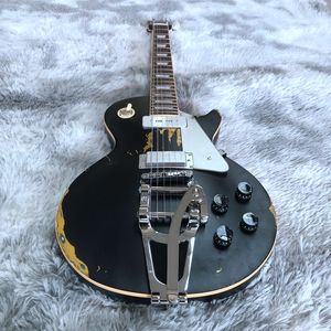 Старинные электрические гитары Супер редкие тяжелые реликвии Neil Young Old Black '56 Reissue Aged Black Over Gold Electric Guitar Bigs Cremolo мост, мини пикапы