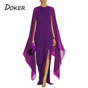 Women Sexy Evening Party Dress Summer Chiffon Patchwork Long Sleeve Loose Dress Ladies High Slit Solid Maxi Dress Vestidos 210719