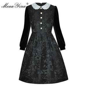 Fashion Designer dress Spring Women Dress Velvet Long sleeve Black Jacquard Elegant Ball Gown Dresses 210524