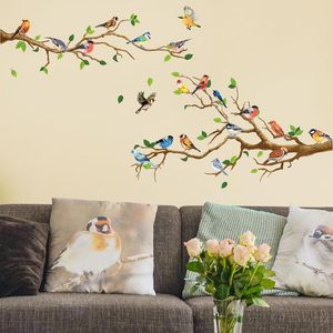 Väggklistermärken 4PC Dekaler Fåglar på trädskal och pinne Färska flyttbara för barn Living Room Bedroom Nursery