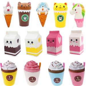 Squishy Kawaii Toy Cute Food Antistress Pink Milk Tea Donuts Rising Abreact Soft Squishi Stress Relief Toys Funny Girls Gifts Y1210