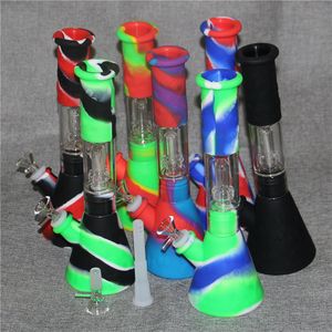 colorful Silicone Bongs hookah water pipe oil smoking dab rigs removable beaker With 14mm Glass Bowls