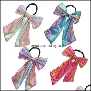 Bantlar Mücevher Mücevherleri2pcs Ribbow Bow Lazer Elastik Scrunchies Kızlar İçin Kauçuk Kafa Halat Kravat Kadın Saç Aesories Çocuklar Şeker CO