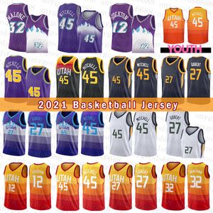 Utahs Jazzs Herren-Basketballtrikot Donovan 45 Mitchell Jugend Rudy 27 Gobert S-2XL John 12 Stockton Karl 32 Malone Elfenbein