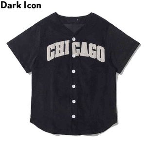 Haft Baseball T-shirt Men Cardigan Streetwear Męskie Tshirts Black Purple Tee 210603