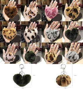 Leopard Fluffy Ball Keychain Cute Bag Car Pendant Pompom Love Key Chain Accessories Creative Gifts Party Favor DB742