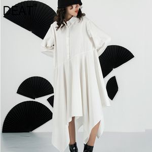 spring and summer fashion women clothes turn-down collar full sleeves single breasted loose big size dress WP74000 210421
