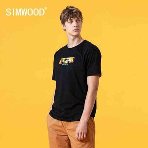 SIMWOOD 2021 summer new print t-shirt men plus size thin 100% cotton high quality tops brand clothing SJ120567 H1218