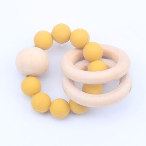 INS Korea Cute DIY baby silicone Teethers beads Colorful Teething Ring Infant Wood