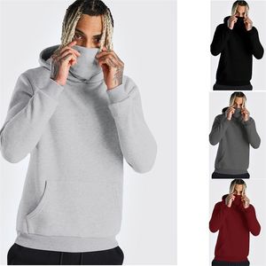 Herren Gym Hoodie Langarm mit Maske Sweatshirt Hoodies Casual Splice Große offene Gabel männliche Kleidung Maske Knopf Sport Kapuze 220114