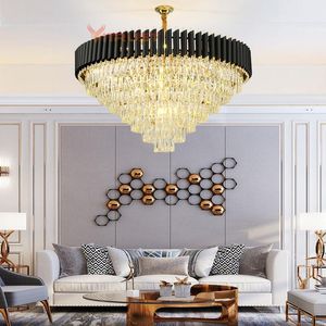 Modern Crystal Chandelier Lights Lamps Gold Black Hanging Tak Runda belysningsarmaturer Restaurang Mat vardagsrum sovrum hänge