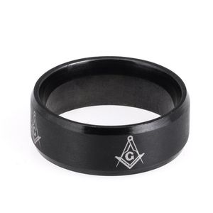 High Quality Men's Ring Stainless steel Black Freemason Masonic Symbol Signet rings Fraternity wedding Band lovers ring 8MM