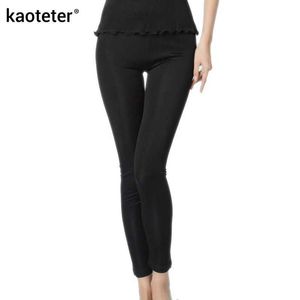 100 % 순수 실크 여성 연필 바지 여성 캐주얼 카프리스 Pantalon Femme Pantalones 여성 Mujer 캔디 컬러 여성 바닥 바지 Q0801