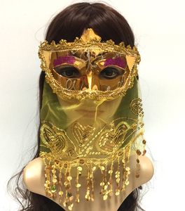 Belly Dance Halloween Christmas Mask 10style/color Children's Annual Party Masquerade Adult get together Indian Style With Veil Gold Powder Sequins