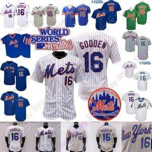 Dwight Gooden Jersey 1986 WS 25TH Patch Home Away Branco Riscas Cinza Verde Azul Todos Costurados