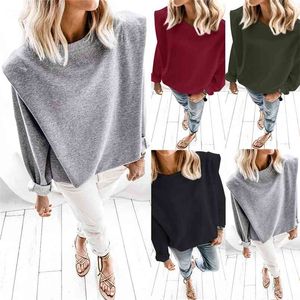 Autumn And Winter Women Fashion Long Sleeve Shoulder Pad Casual Loose Pullover Female Solid Hoodies Sweatshirt 210517