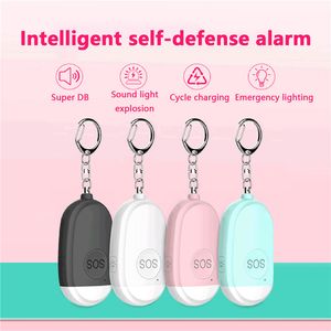 Personal Handy Alarm Safety Device Keychain USB Rechargeable Emergency Attack Anti-rape Self-defense Safety Alarm 130dB