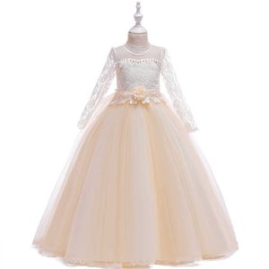 Fashion Girls Princess Pageant Party Long Evening Dress Elegant Lace Flower Girls Fluffy Dress Best Clothing Of Kids Q0716