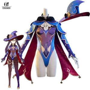 ROLECOS Genshin Impact Mona Cosplay Costume Women Sexy Jumpsuit Game Costume for Women Bodysuit Cloak Leggings Y0903