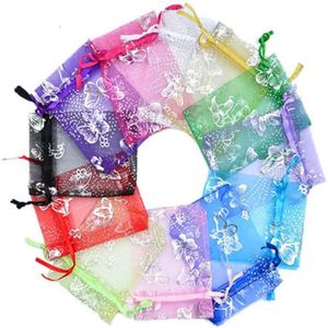 Envoltório de presente 100 pcs 10x12cm Borboleta Borboleta Organza Transparente Chiffon Jóias Bolsas De Casamento de Tecido Tulle