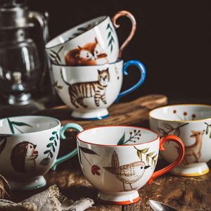 Stil keramik kaffe hem frukost mjölk koppar rånar handmålade djurvatten