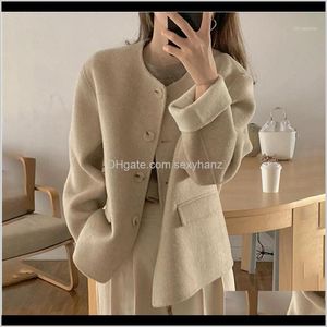 Wool Blends Outerwear Coats Clothing Apparel Drop Delivery 2021 Autumn Winter Womens Highquality Doublesided Cashmere Round Neck Minimalist L