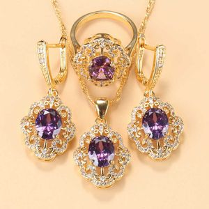 Gold- Color Bride-Bridesmaid Costume Jewelry Natural Crystal Earrings And Necklace Sets For Women Wedding Gift H1022