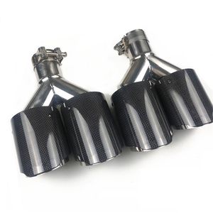 2 Pieces: Dual Universal Akrapovic Exhaust Muffler Tips Shiny Carbon Fiber With Glossy Stainless Steel Auto Exhausts End Pipes