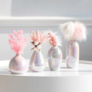 Rosa vaser keramisk vase kreativt vardagsrum sovrum hem dekoration tillbehör blomma vaser 210623