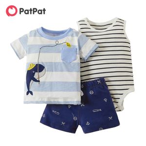PstPat 3pcs Baby Boy casual Animal Dinosaur Short-sleeve Romper Cotton 's Sets for 0-18M Clothes 210521