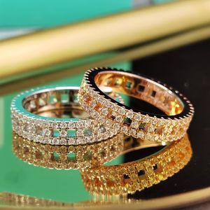 Ladies Summer S925 Sterling Classic Golden Silver Sparkle Diamond Hollow Ring Jewelry Couple Holiday Anniversary Gift