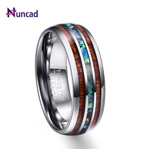 Nuncad US Size 8mm Hawaiian Koa Wood and Abalone Shell Tungsten Carbide Rings Wedding Bands for Men Comfort Fit 5-14 210701