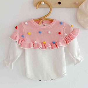 born Infant Baby Girls Cute Lace Knit Rompers Clothing Spring Autumn Kids Girl Long Sleeve Clothes 210429