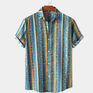 Striped T Shirts Men Sommar Oversize Casual Mens Aloha Shirt Strand Hawaiian Camisas Luxury Print Andningsbar Chemise Homme 210524
