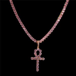 Hiphop 4mm Iced Out Cubic Zirconia Tennis Chains Gold Color Cross Necklace Fashion Men Women Accessories Jewelry X0509