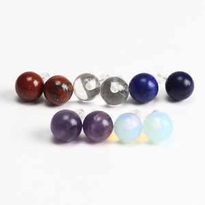 10 mm Naturstein-Ohrstecker, weiß, grün, türkis, Opal, rosa Rosenquarz, Amethyst, Kristallsteine, Ohrstecker, Schmuck für Frauen