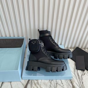 2021 Women ROIS Martin Boots Mithitive Boots Combat Boots Nylon Pouch متصلة بالكاحل مع حزام الكاحلين أعلى جودة أحذية جلدية أسود غير لامع