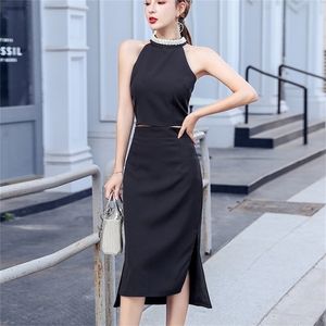 Lato Backless Halter Long Party Dress Off Ramię Sexy Midi Es Woman Night Hollow Out Wrap Bodycon Robe 210603