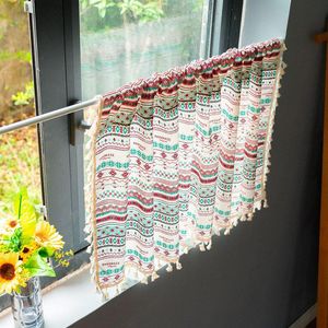 Zasłona zasłona Czeski Chic Dekoracyjne Okno Zabieg Bawełna Cafe Valance Tassel Kolorowe etniczne Wzór Vintage Wzór Sheer TJ3670