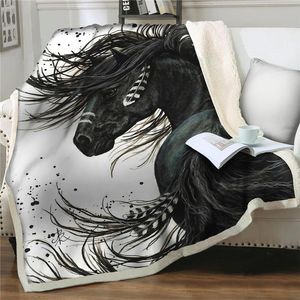 Throw Blanket Galoping Horses 3D Stampato Peluche Peluche Peluche per bambini Sherpa Home Couch Quilt Copertina in pile Coperte in pile