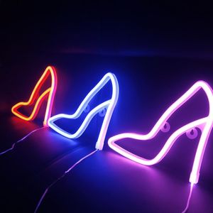 Wholesale dual color led lamp for sale - Group buy Night Lights Neon Light Signs High Heels USB Battery Dual Use Sign Wall Decorarion LED Lamp Pink Warm Color Blue