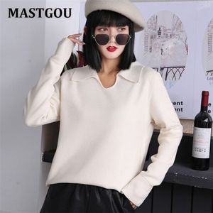 Mastgou Polo Kołnierz SWEATER GRUBY JUŻOWA Zima Eleganckie miękkie dzianiny Skoczki Top Pull Femme Ubranie 210917