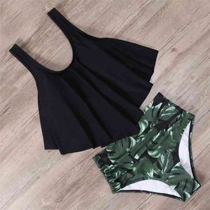 RXRXCOCO High Waist Bikini Push Up Swimwear Kobiety Swimsuit Plus Size Set Wzburzyć Tankini Dwa kawałek Halter Swim Nosić 210712