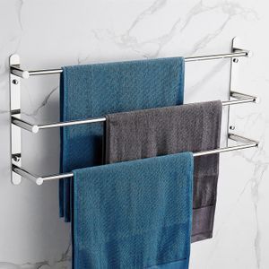 Three Tiers Towels Rack 304 Stainless Steel Polished Silver Stagger Layers Towel Bars Wall Mounted Multifunctional Bathroom Accessory on Sale