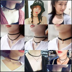 Chokers Naszyjniki Wisiorki Moda Vintage Stretch Tatuaż Gothic Punk Grunge Henna Elastyczna Mti Kolor Choker Naszyjnik Biżuteria Dla Kobiet DRO