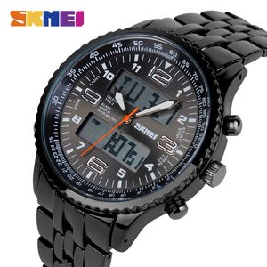 SKMEI Açık Spor İzle Erkekler Alarm Chrono Takvim 3bar Su Geçirmez Arka Işık Çift Ekran Saatı Relogio Masculino 1032 Q0524