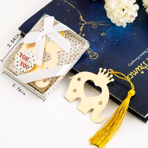 20 pcs Crown Elephant Gold Metal Bookmark Branco Borlas para Favor Favor Evento Casamento Christmas Baby Chuveiro Presente de Aniversário Souvenirs