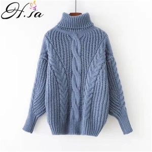 H.SA Femme Winter Turtleneck Blusas grossas Batwing Matwing Manga Pull Jumper Mulheres Twisted Pullovers Sweater Top 210417